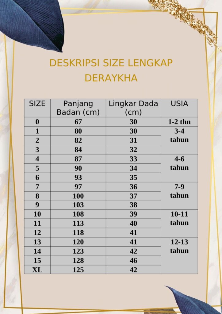 deskripsi size lengkap deraykha